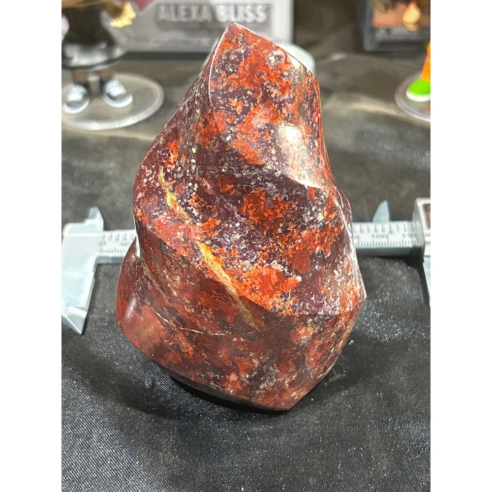 Strawberry Jam Jasper Flame Carving Polished Crystal Stone Decor 110mm #75